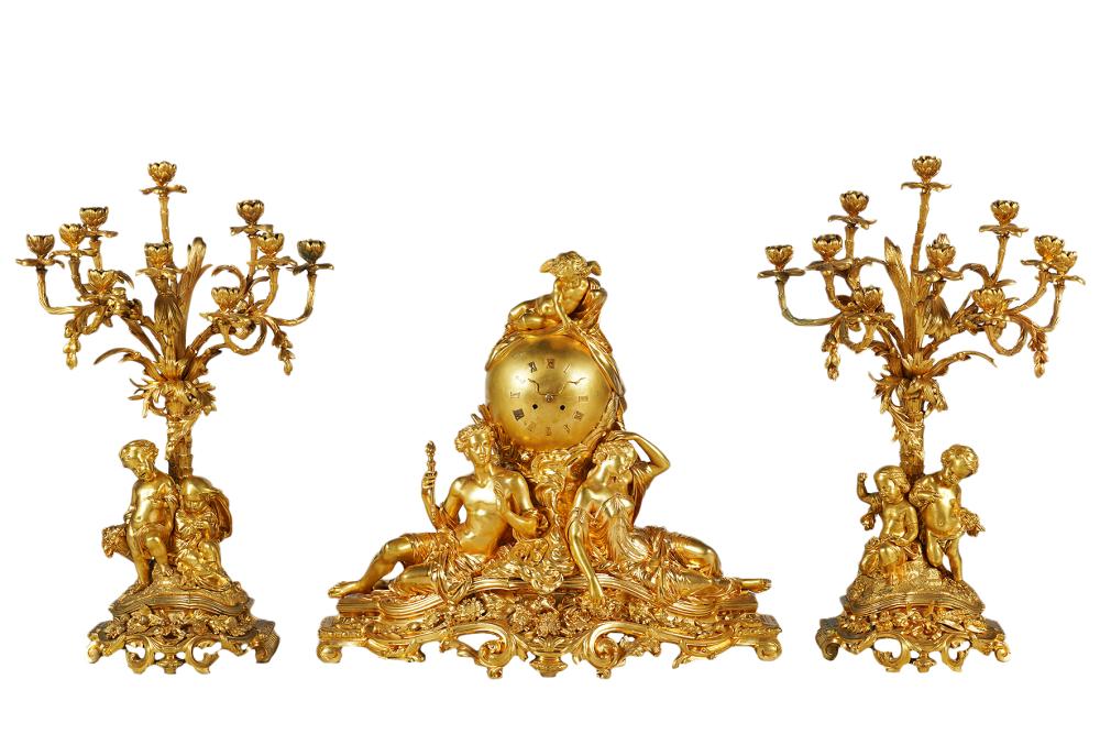 MONUMENTAL FRENCH GILT BRONZE 3 PC.