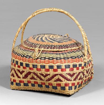 Monumental lidded Choctaw basket,