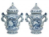MONUMENTAL PAIR DELFT URNS BY