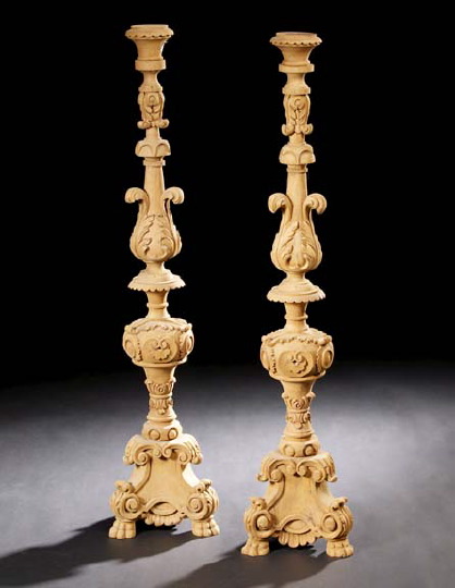 Monumental Pair of Italian Carved