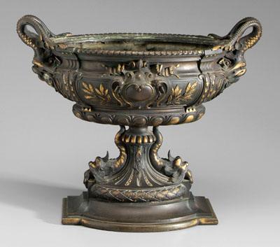 Monumental Tiffany bronze urn, oval