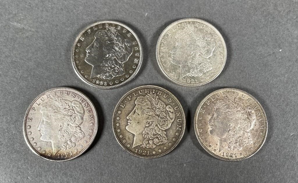 MORGAN SILVER DOLLARS (5), 1921Five