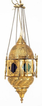 MOROCCAN BRASS AND COLORED GLA