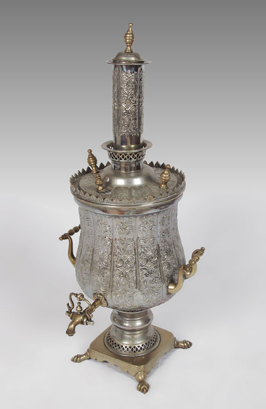 MOROCCAN SAMOVAR: Silvered metal