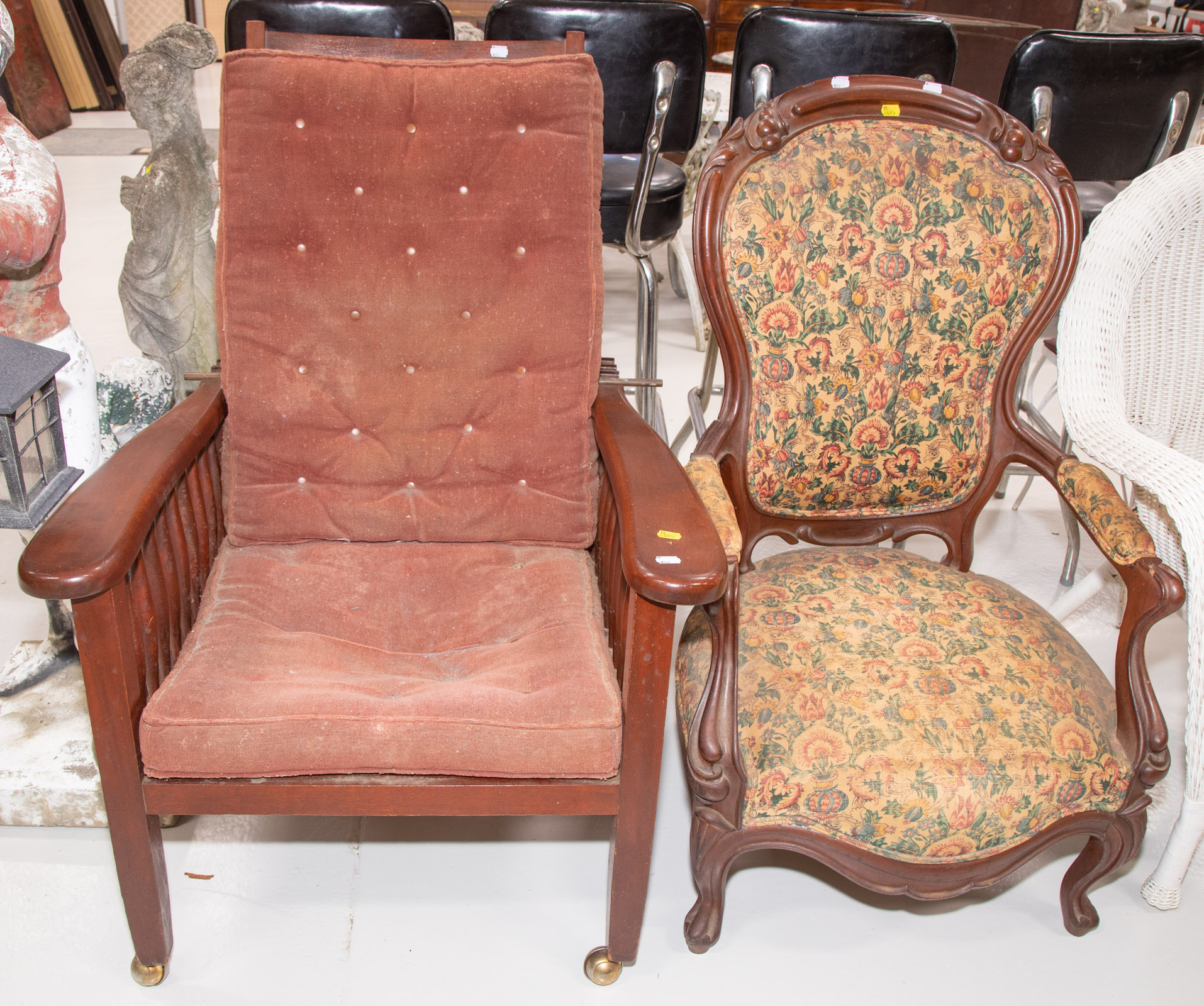 MORRIS CHAIR & ROCOCO REVIVAL CHAIR