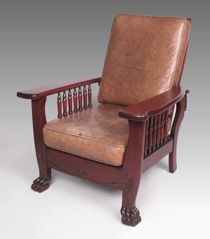 MORRIS TYPE RECLINING CHAIR: Carved