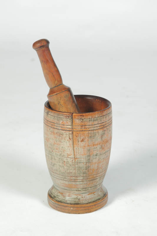 MORTAR AND PESTLE.  Wooden  late