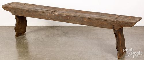 MORTISED PINE BENCH, 19TH