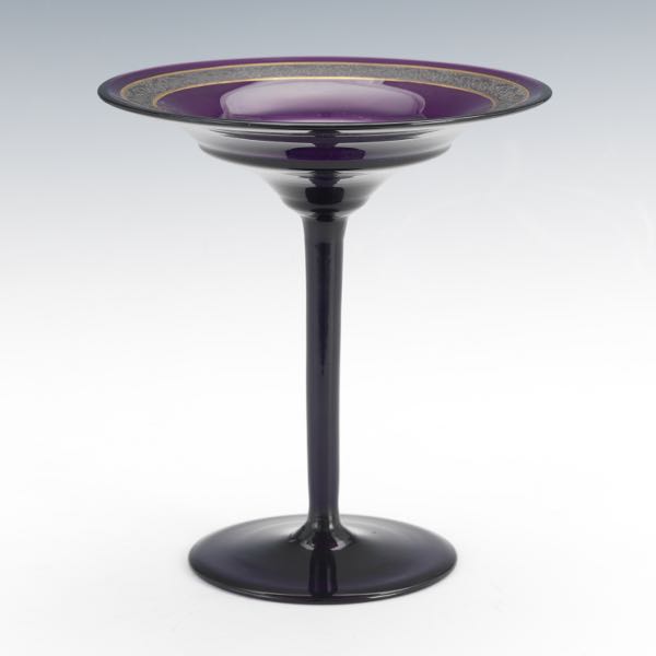 MOSER AMETHYST GLASS COMPOTE 8 ¼" x
