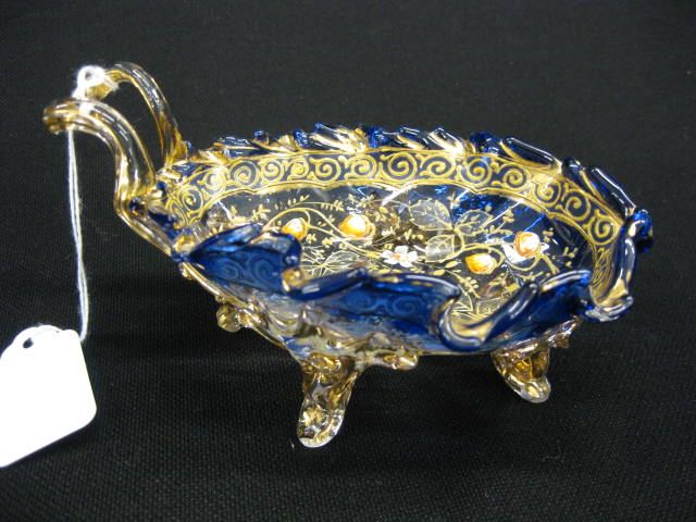 Moser Art Glass Dish footed handled