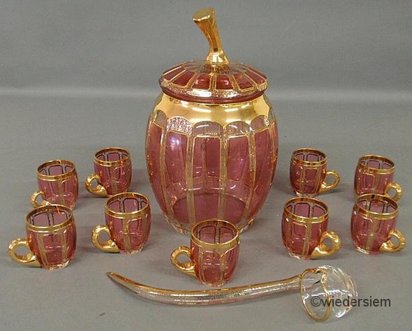 Moser cranberry glass punch set