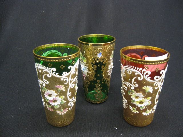 Moser Enameled Art Glass Tumblers a