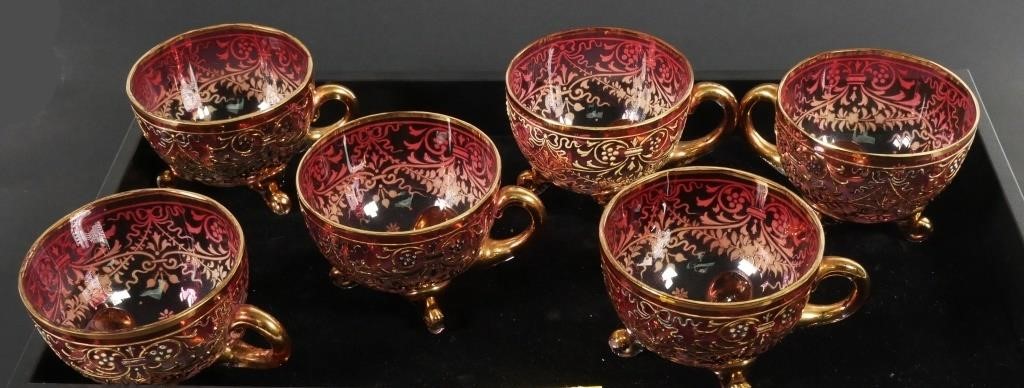 MOSER FOOTED ART GLASS PUNCH CUPS