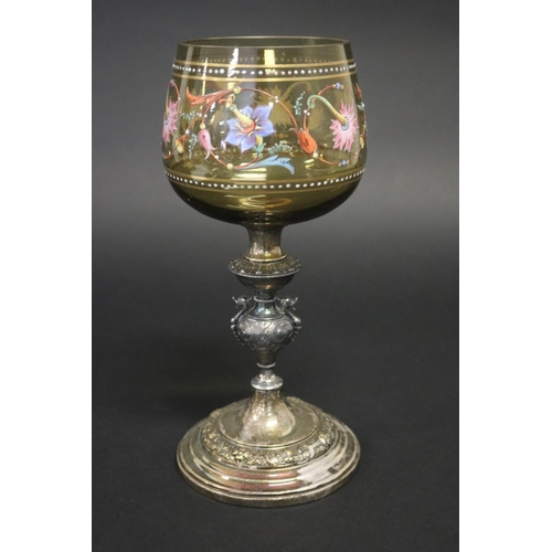 Moser green glass goblet, with hand