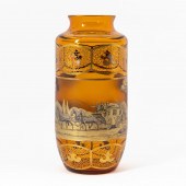 MOSER STYLE AMBER GLASS VASE,