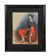 MOSES SOYER, FEMALE IN RED PAN