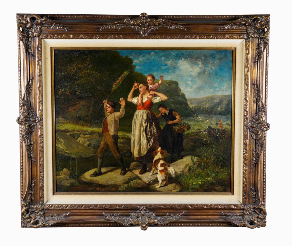 MOTHER & CHILDREN ON A PATHoil on