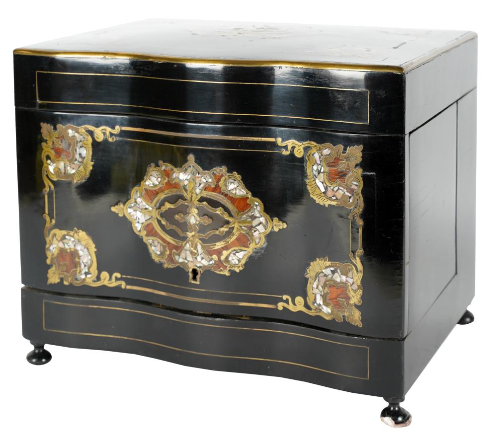 MOTHER OF PEARL AND BRASS-INLAID