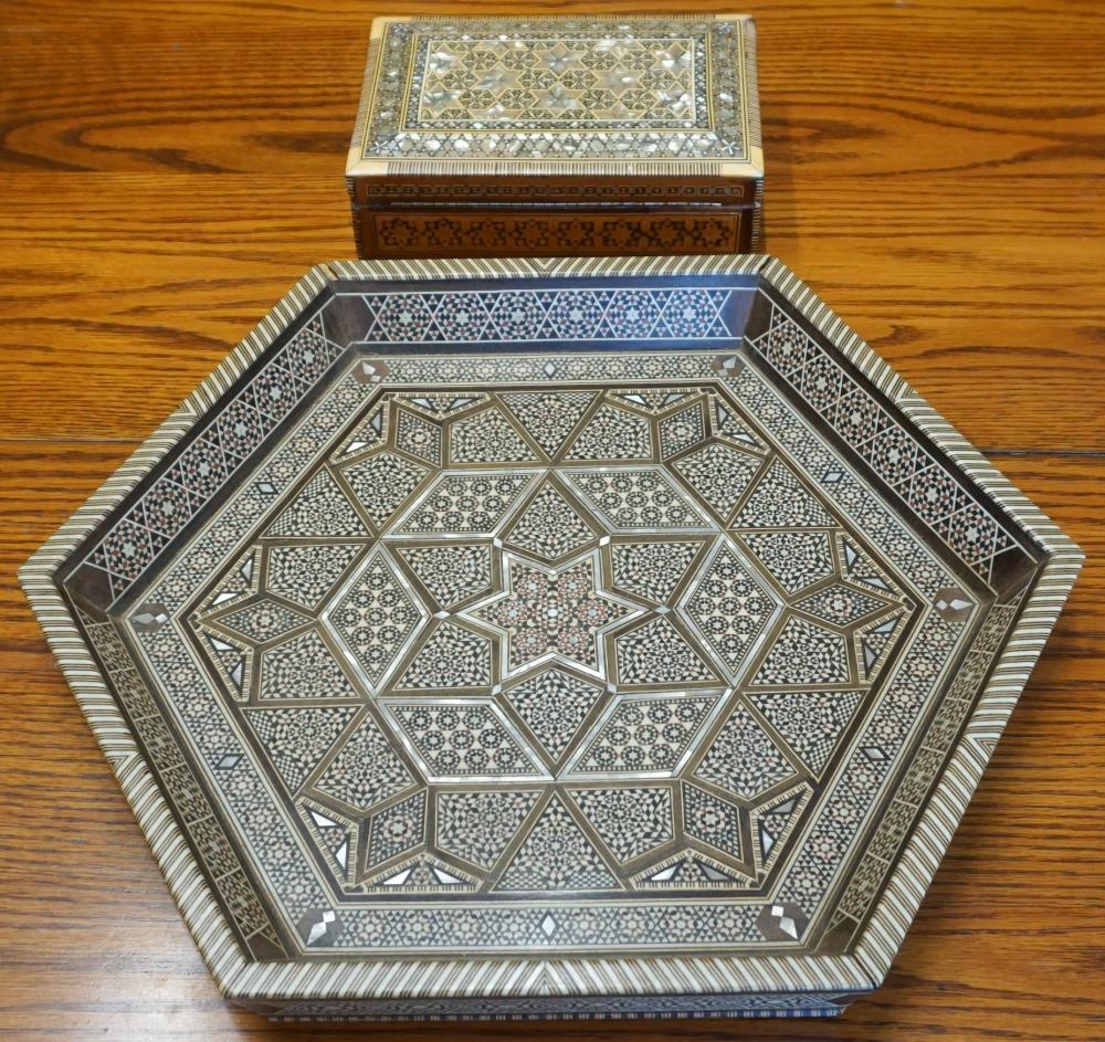 MOTHER-OF-PEARL INLAID WOOD BOX AND