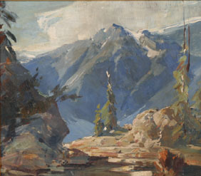 Mountain landscape, oil on board;
