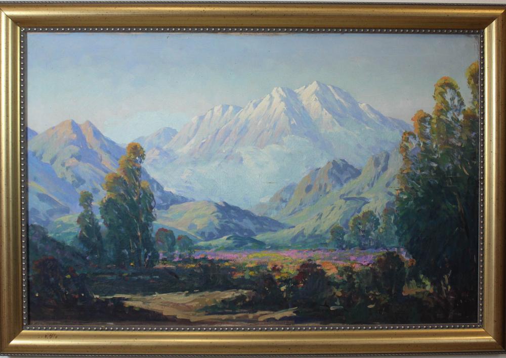 MOUNTAIN LANDSCAPE OIL ON CANVAS, A