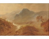 Mountainous landscape, oil on