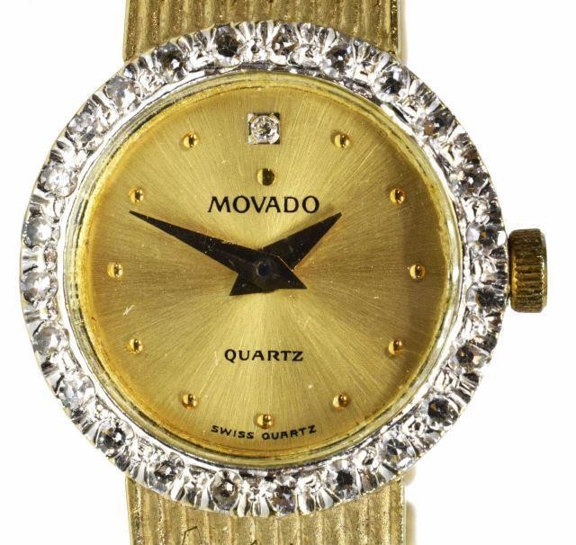 MOVADO 14K GOLD DIAMOND BEZEL WOVEN