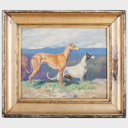M.S. JOHNSON: TWO GREYHOUNDSOil