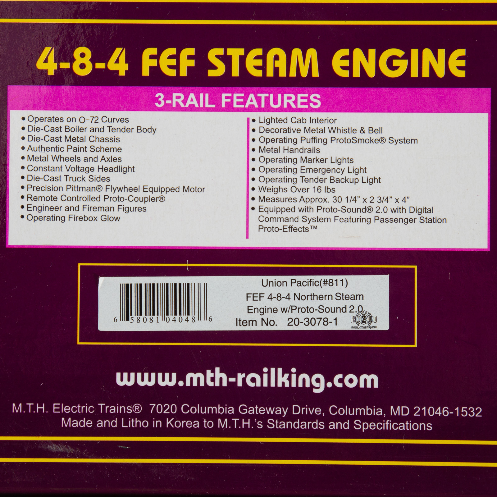 M.T.H. 4-8-4 FEF STEAM ENGINE Union