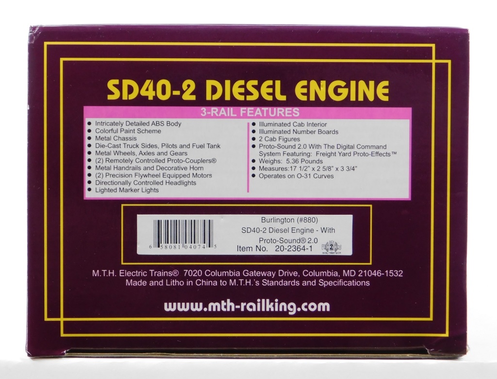 MTH BURLINGTON SD40-2 #880 DIESEL