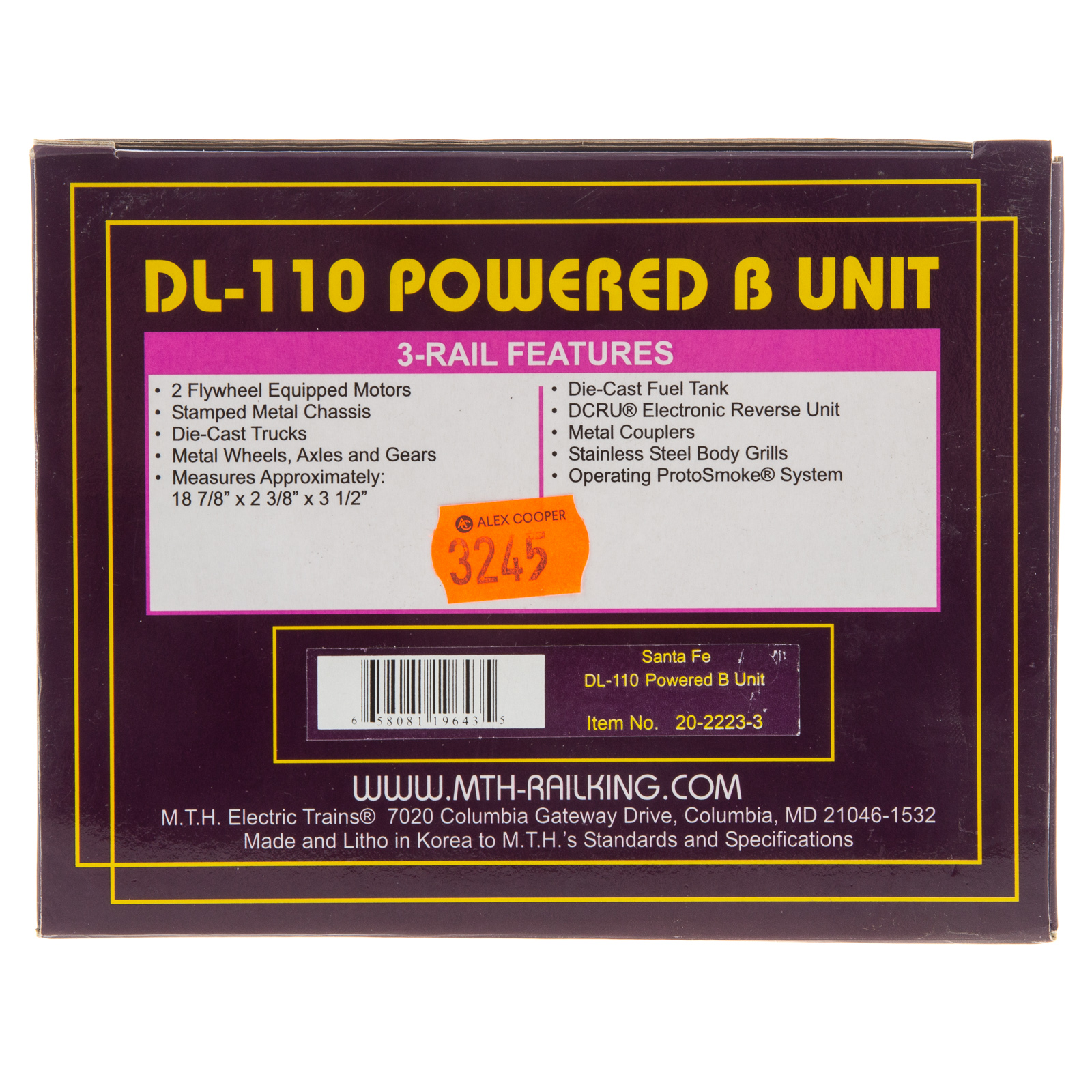 M.T.H. DL-110 POWERED B-UNIT