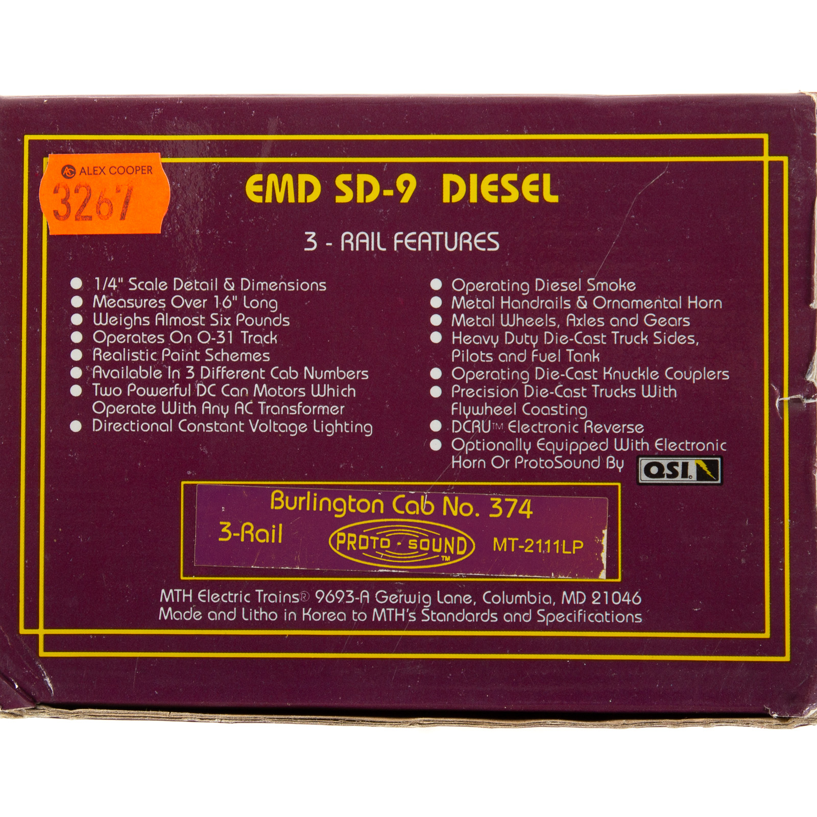 M.T.H. EMD SD-45 DIESEL ENGINE