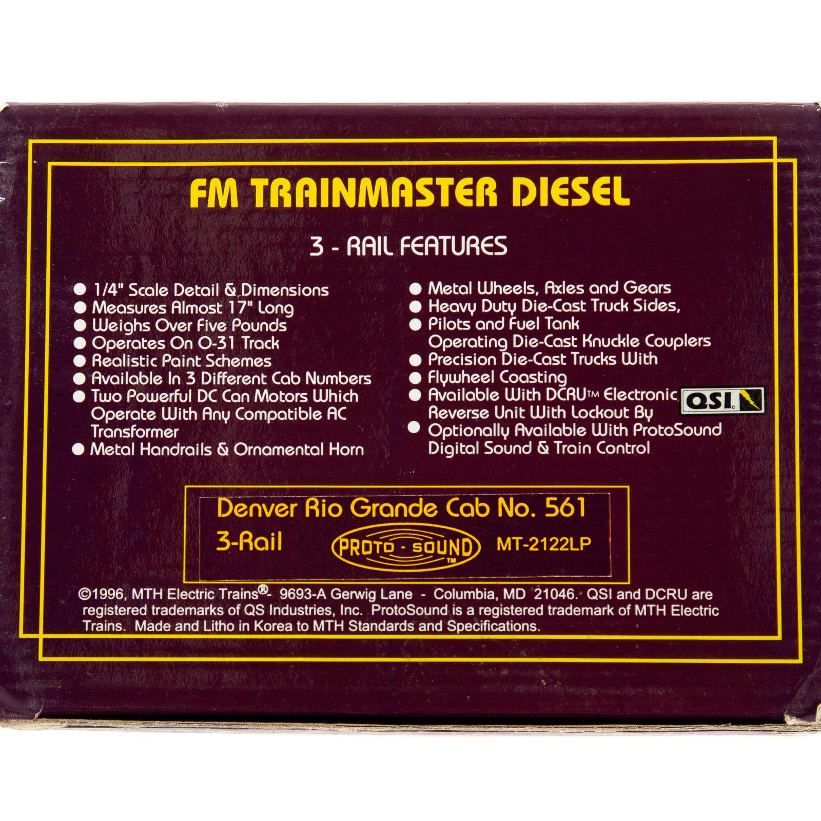 M.T.H. FM TRAINMASTER DIESEL ENGINE