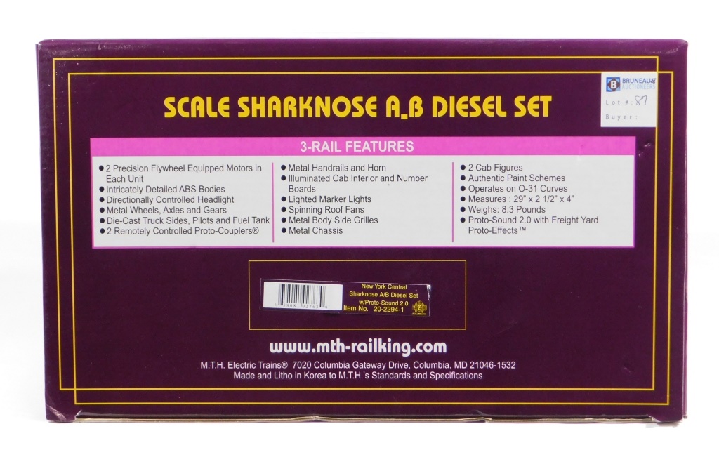 MTH NEW YORK CENTRAL SHARKNOSE AB