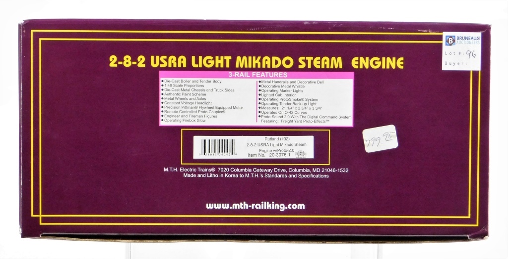 MTH RUTLAND USRA LIGHT MIKADO STEAM