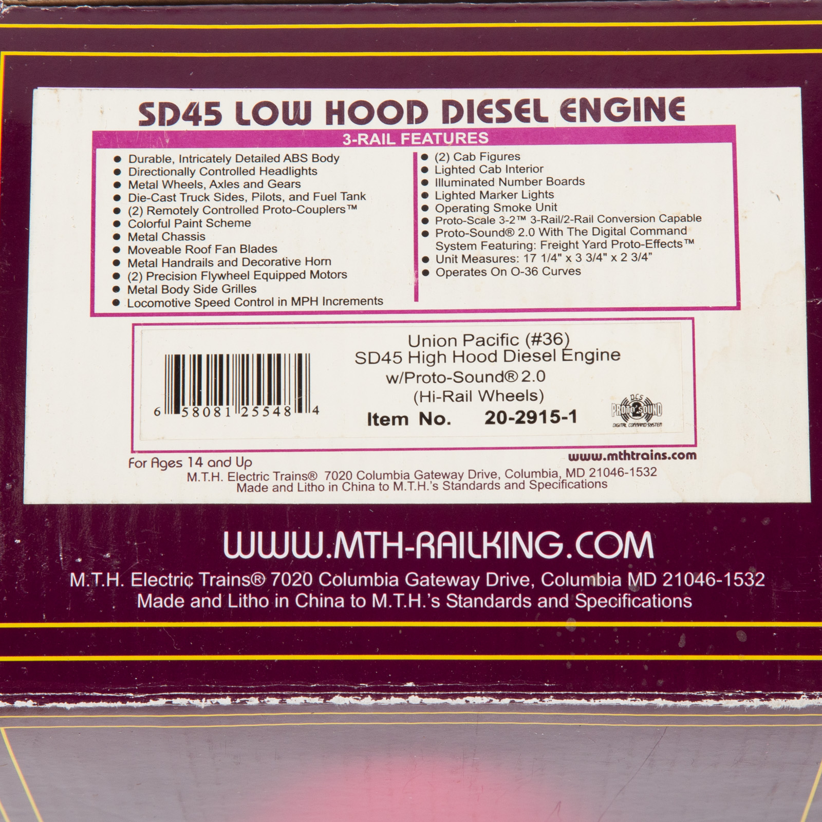M.T.H. SD45 LOW HOOD DIESEL
