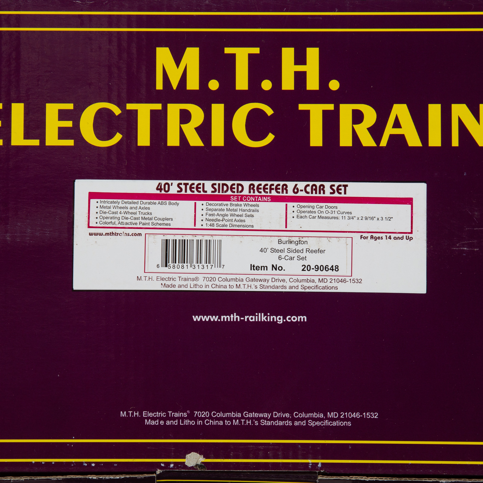 M.T.H. SIX CAR SET Burlington 40'