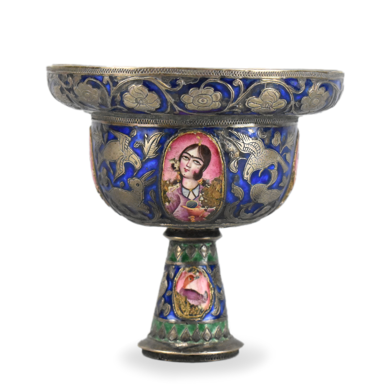 MUGHAL STYLE SILVER ENAMELED STEM
