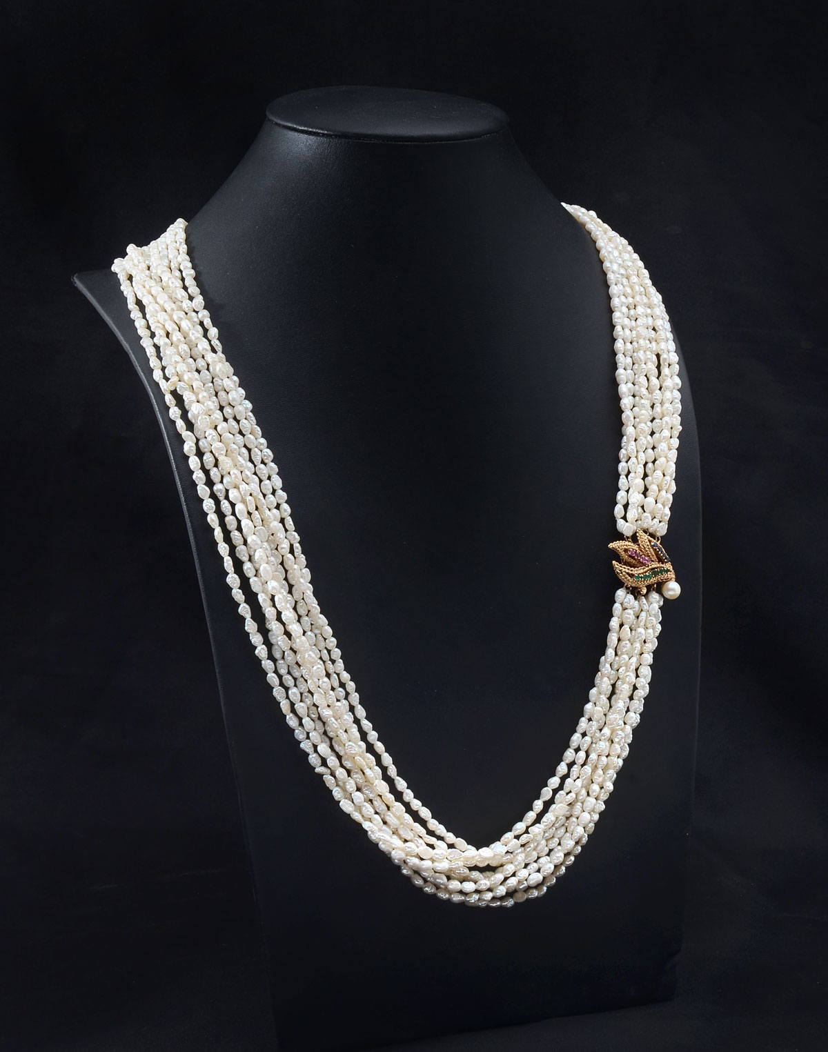 MULTI-STRAND BIWA PEARL NECKLACE: 9