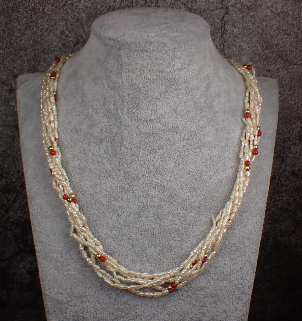 MULTI STRAND PEARL, CORAL AND