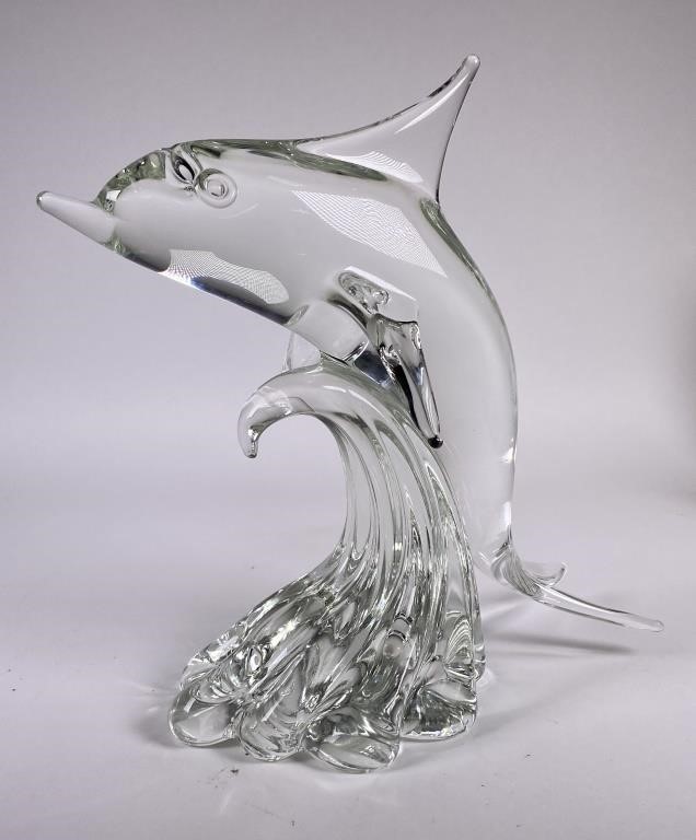 MURANO CLEAR GLASS DOLPHIN SIGNED