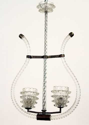 MURANO GLASS BRASS LYRE FORM