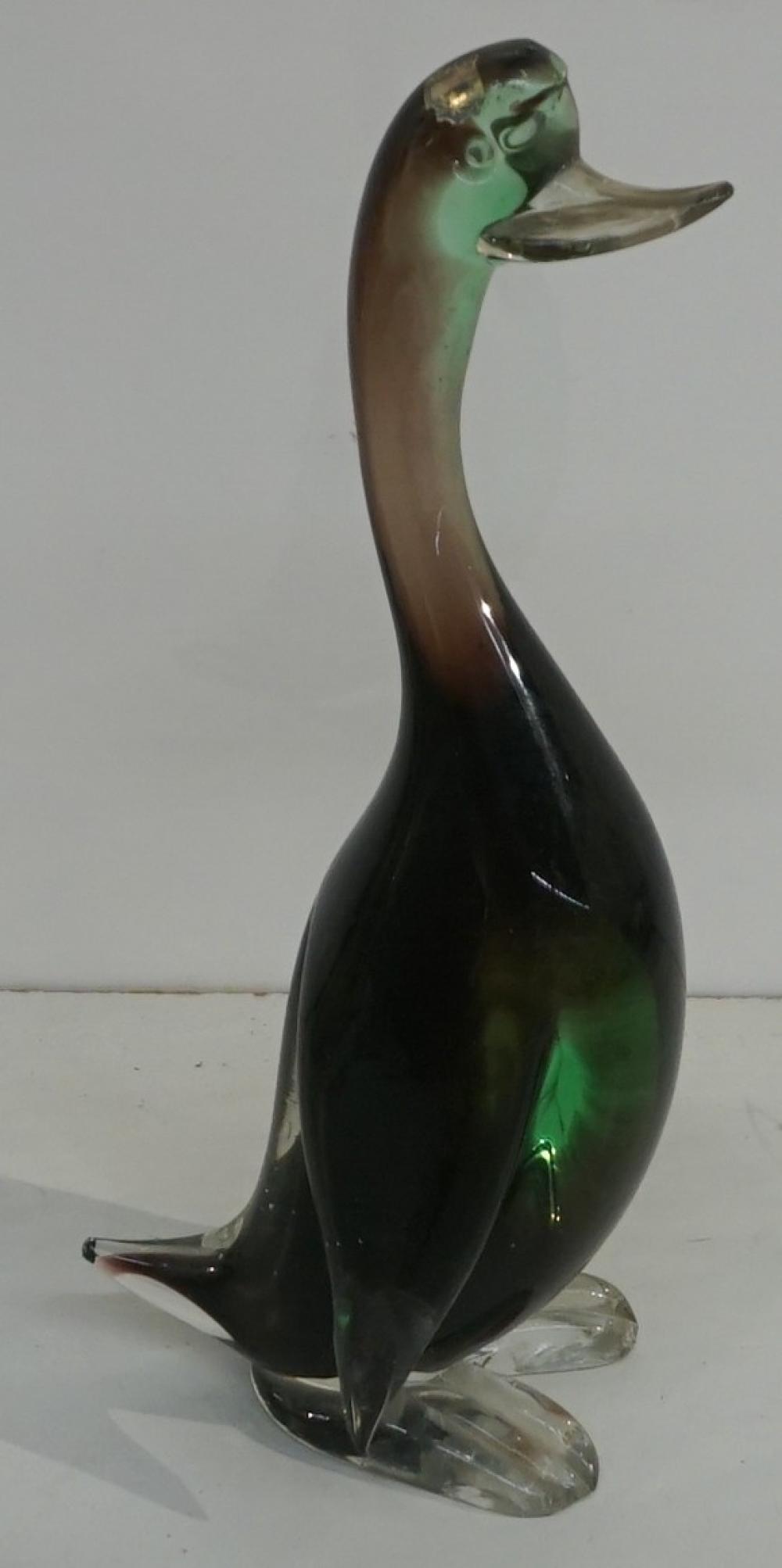 MURANO GLASS FIGURE OF A DUCK, H: