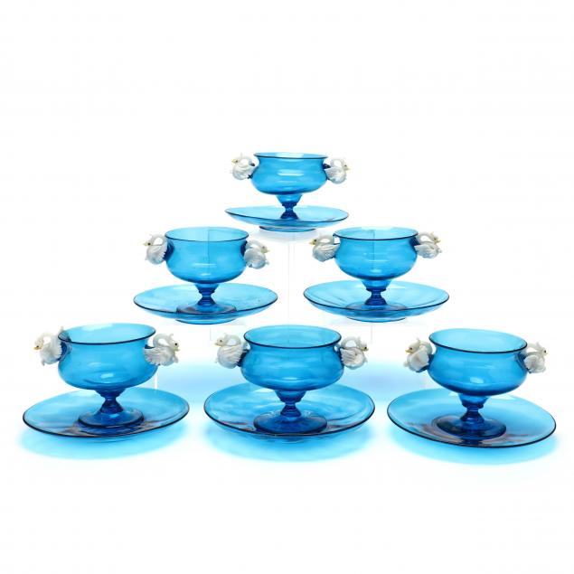 MURANO GLASS SWAN HANDLED COUPES