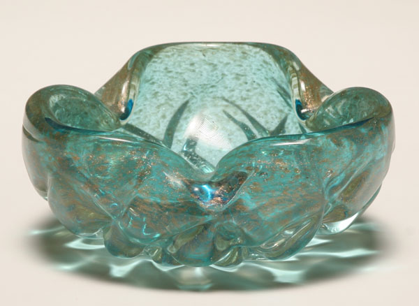Murano green glass trefoil dish