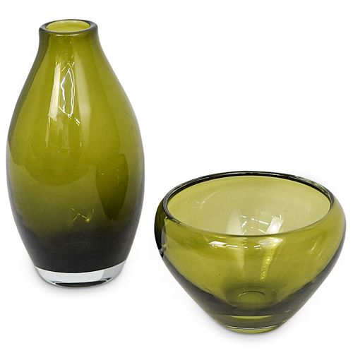 MURANO GREEN GLASS VASE & BOWL