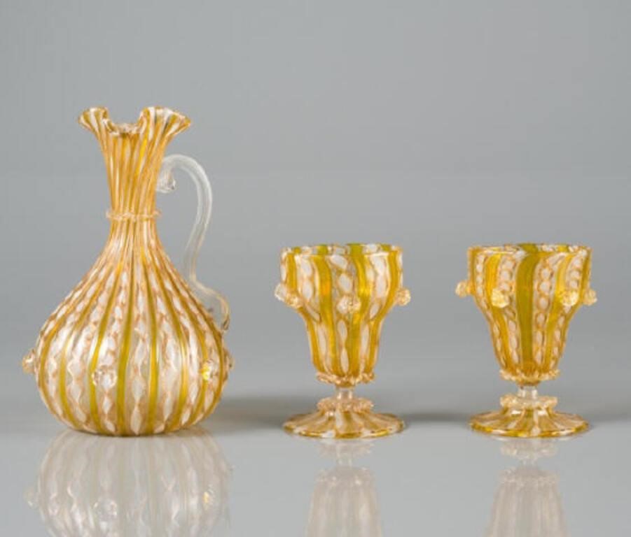MURANO LATTICINO EWER & GOBLETS,
