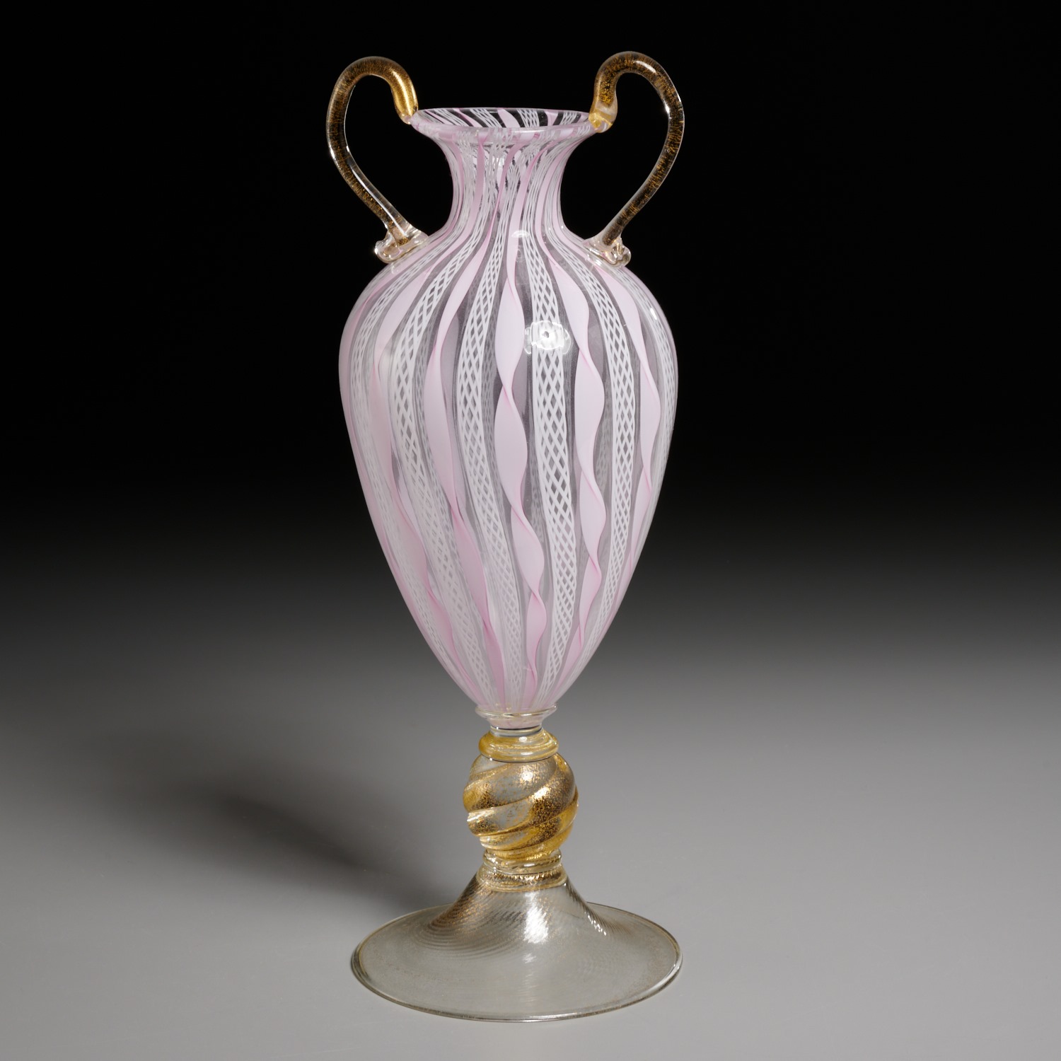 MURANO LATTICINO GLASS PEDESTAL URN