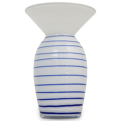 MURANO WHITE AND BLUE SPIRAL ART