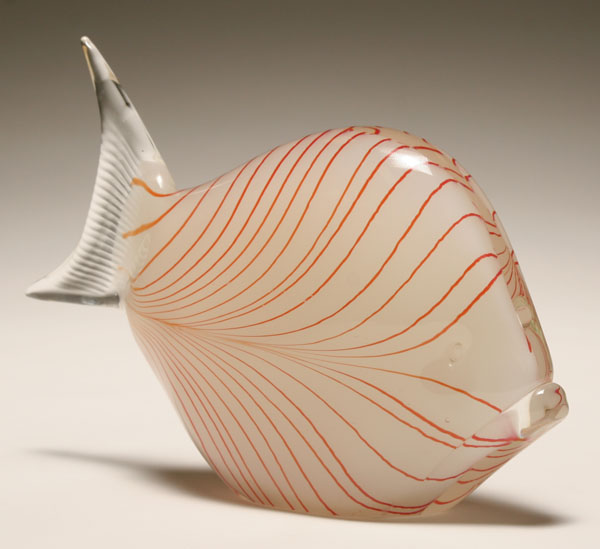 Murano white glass fish with orange